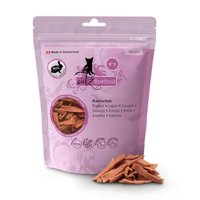 Catz Finefood Meatz Nr. 11 кролик, монопротеин, высокое качество, без зерна, без тестирования на животных, произведено в Швейцарии, упаковка с замком, 99,5% мяса.