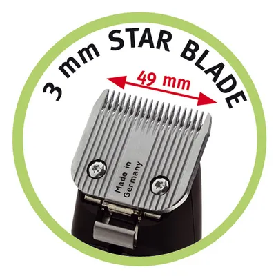 3 mm Star Blade, ширина на рязане 49 mm, Made in Germany. Резервно острие за машинки за подстригване.