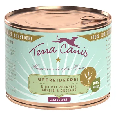 Terra Canis Hausmannskost per cani, senza cereali, manzo con zucchine, zucca e origano, senza lattosio, 100% naturale, ingredienti idonei al consumo umano.