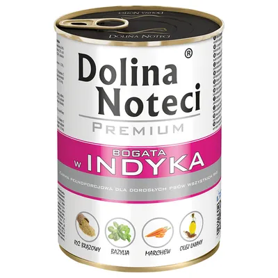 Dolina Noteci Premium, rig på kalkun. Fuldfoder til voksne hunde med brune ris, basilikum, gulerødder og hørfrøolie.