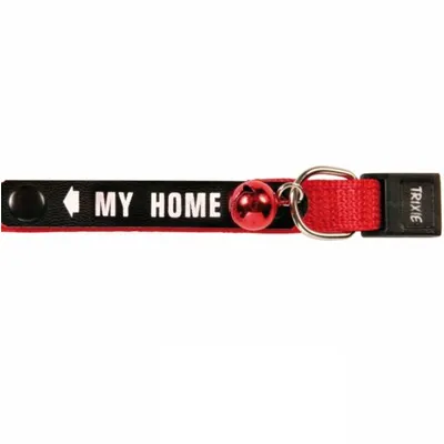 Red collar with 'MY HOME' inscription, red bell and Trixie logo.