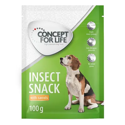 Concept for Life Insect Snack sárgarépával, 100 g. Egyféle rovarfehérje, alacsony allergén potenciál, gabonamentes.