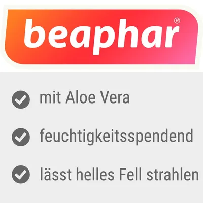 beaphar; mit Aloe Vera, feuchtigkeitsspendend, lässt helles Fell strahlen (text în limba germană)