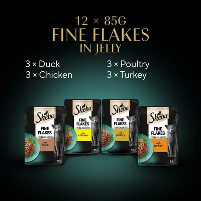 Sheba Pouches Fine Flakes Saver Pack 96 x 85g - Poultry Collection in Jelly