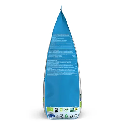 Certificaten en keurmerken zichtbaar: EU-bio, AB, B'IO, Beter Leven 1 ster, ECO, recycleerbaar. Voedingsanalyse en ingrediëntenlijst in meerdere talen leesbaar op verpakking.