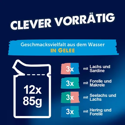 Felix "Doppelt lecker - So gut wie es aussieht" Pouches 12 x 85 g -  Seelachs & Lachs, Lachs & Sardine, Hering & Forelle, Forelle & Makrele