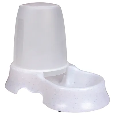 Automatic water dispenser with a large transparent reservoir and attached bowl for continuous water supply.