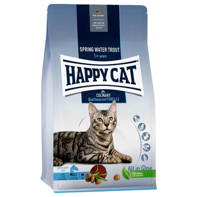 Happy Cat Culinary Quellwasserforelle, Katzenfutter ab 1 Jahr, ohne Zusatz von Konservierungsstoffen, Made in Germany, All-in-One Konzept, 82% tierisches Protein.