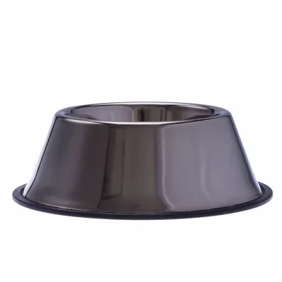 Ruostumattomasta teräksestä valmistettu ruokakuppi, liukumaton kumipohja, sopii ruoalle tai vedelle.