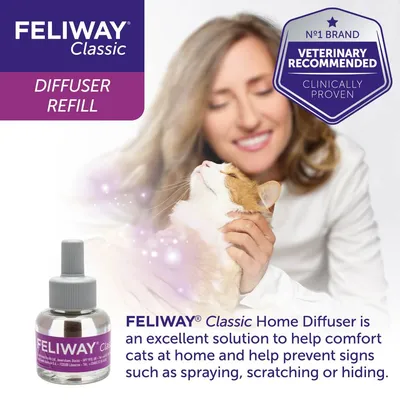 Feliway Classic Diffuser Refill, veterinary recommended and clinically proven, helps comfort cats at home and prevent signs such as spraying, scratching or hiding.