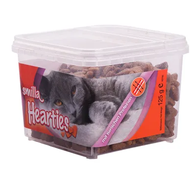 Opakowanie przysmaków dla kota smilla Hearties, 125 g. Widoczny napis: mit tierischen Proteinen.