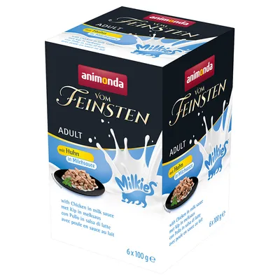 Animonda Vom Feinsten Adulto com frango em molho de leite, Milkies, 6 x 100 g. Comida húmida para gatos.