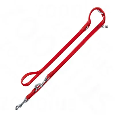 Piros, állítható póráz fém karabinerrel és fogantyúval, szövet anyagból Piros, állítható póráz fém karabinerrel és fogantyúval, szövet anyagból