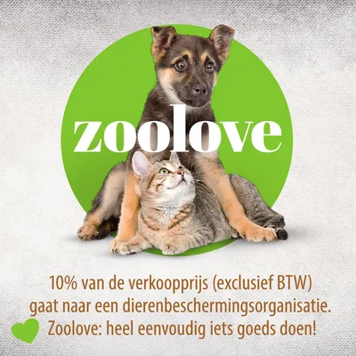 zoolove. 10% van de verkoopprijs (exclusief BTW) gaat naar een dierenbeschermingsorganisatie. Zoolove: heel eenvoudig iets goeds doen!