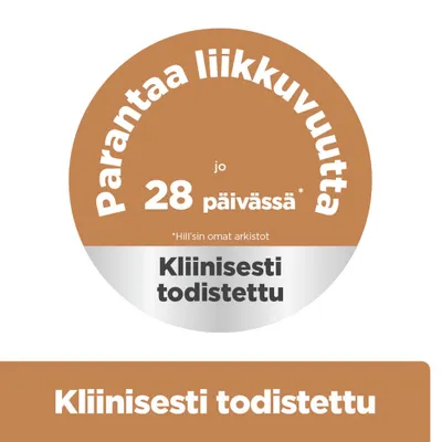 Parantaa liikkuvuutta 28 päivässä. Kliinisesti todistettu. Hill’sin sisäiset tiedot.