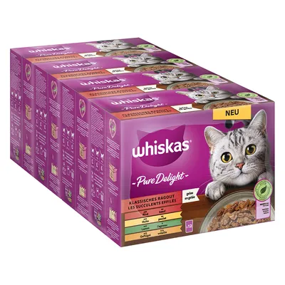Whiskas Pure Delight Klassisches Ragout in Gelee, 12 Portionsbeutel. Sorten: Rind, Huhn, Lamm, Geflügel. Neu. Zertifiziert nachhaltige Fischerei MSC.