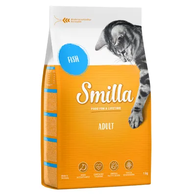 Smilla Adult Fish, 1 kg. Food for a lifetime. High acceptance, enthält Taurin, Omega-Fettsäuren, Yucca Schidigera. Wiederverschließbare Reißverschluss-Packung.