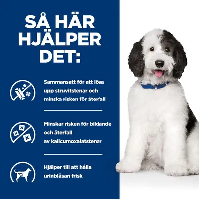 SÅ HÄR HJÄLPER DET: Sammansatt för att lösa upp struvitstenar och minska risken för återfall. Minskar risken för bildande och återfall av kalciumoxalatstenar. Hjälper till att hålla urinblåsan frisk.