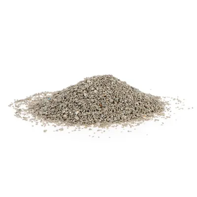 Pile of loose, grey granules displayed on a white background, showing the texture and size of the product contents.