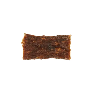 Brauner, rechteckiger Snackriegel mit strukturierter Oberfläche, geeignet als Leckerli oder Belohnung für Haustiere.