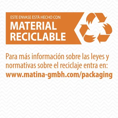 Este envase está hecho con material reciclable. Para más información sobre reciclaje entra en: www.matina-gmbh.com/packaging