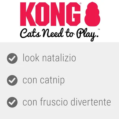 KONG Cats Need to Play. look natalizio, con catnip, con fruscio divertente