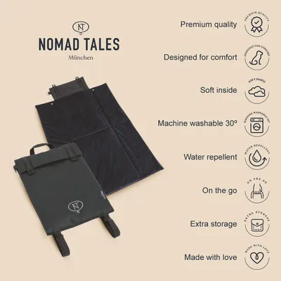 Nomad Tales München hondenmat, zwart, zichtbaar: premium kwaliteit, ontworpen voor comfort, zachte binnenkant, machinewasbaar 30°, waterafstotend, extra opbergruimte, geschikt voor onderweg.