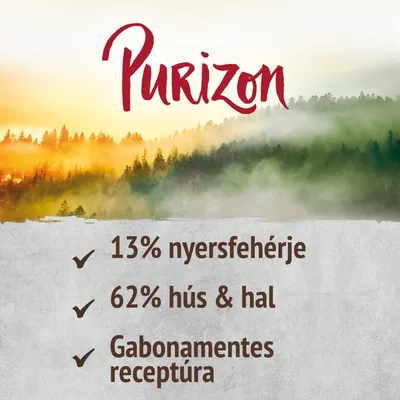 Purizon. 13% nyersfehérje, 62% hús & hal, gabonamentes receptúra