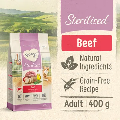 Feringa Sterilised bœuf avec pommes de terre, pommes et romarin. Ingrédients naturels, recette sans céréales, adulte, 400 g. Feringa Sterilised bœuf avec pommes de terre, pommes et romarin. Ingrédients naturels, recette sans céréales, adulte, 400 g.