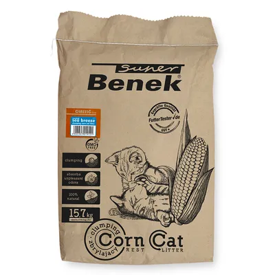 Super Benek Corn Cat hrudkujúca podstielka, Classic Sea Breeze, 15,7 kg, bez GMO, pohlcuje nepríjemné pachy, 100% prírodná, FutterTester.de hodnotenie: Dobré+.