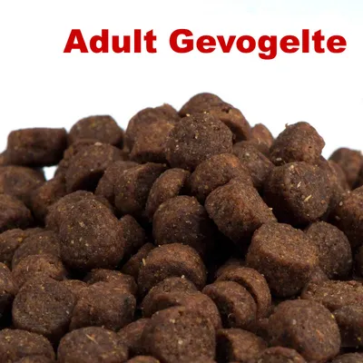 Droogvoerbrokken met zichtbare tekst: Adult Gevogelte