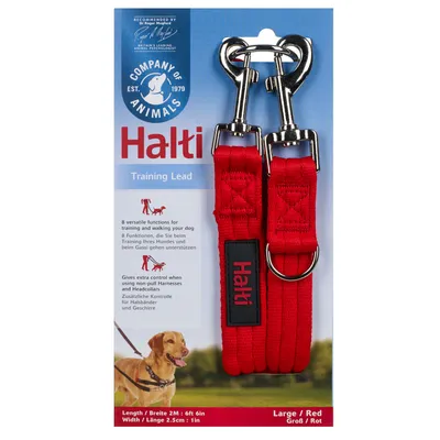 Halti Training Lead, rosso, lunghezza 2 m, larghezza 2,5 cm. Supporta l’addestramento e le passeggiate con controllo aggiuntivo per collari e pettorine. Raccomandato da Dr. Roger Mugford.