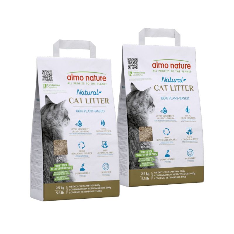 Litière Almo Nature Natural Grain Texture 2 x 2,5 kg pour chat : 30 % de remise sur le 2ème sac !
