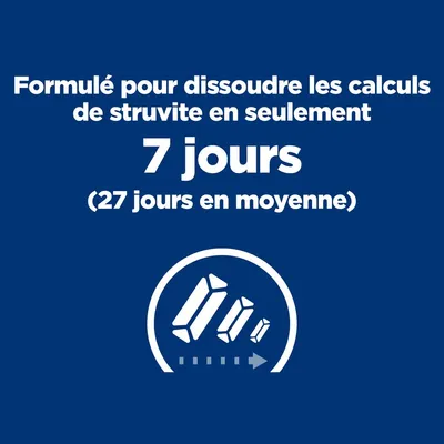 Formulé pour dissoudre les calculs de struvite en seulement 7 jours, en moyenne 27 jours.