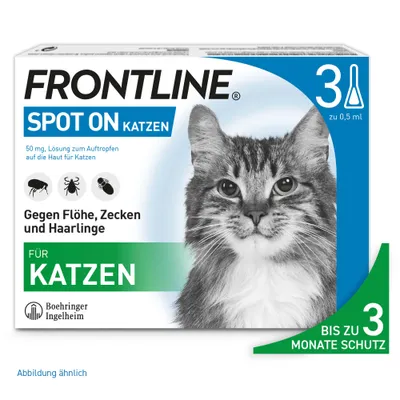 FRONTLINE Spot On Katzen, gegen Flöhe, Zecken und Haarlinge, 3 x 0,5 ml, bis zu 3 Monate Schutz, Boehringer Ingelheim.