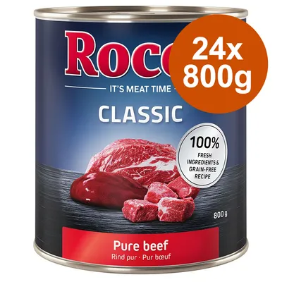 Rocco Classic Pure Beef, 24x800g Dosen. 100% frische Zutaten und getreidefreie Rezeptur.