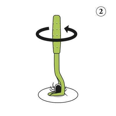 Illustrationen visar steg 2: borttagning av fästing genom vridning av det gröna verktyget runt fästingen.