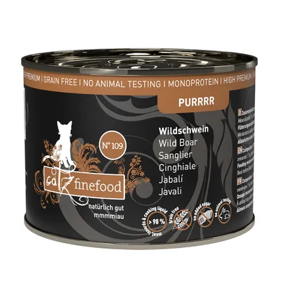 Catz Finefood puszka nr 109, dziczyzna, monobiałkowa, bez zbóż, bez testów na zwierzętach, 98% mięsa, bez dodatku cukru.