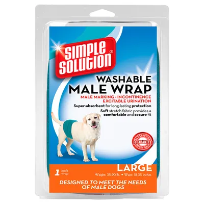 Simple Solution Washable Male Wrap, Grösse Large, superabsorbierend für Schutz bei Inkontinenz und Markierung. Gewicht: 35-90 lb, Taille: 18-35 Zoll. Zufriedenheitsgarantie inklusive.