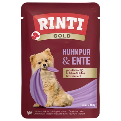 Rinti Gold Huhn pur & Ente, getreidefrei, in feinen Stücken, fettreduziert. Mini, 100g.
