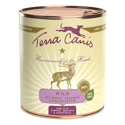 Terra Canis kotiruokaa koirille, riista kurpitsalla, amarantilla ja puolukoilla. 100 % luonnollinen, gluteeniton, elintarvikelaatu.