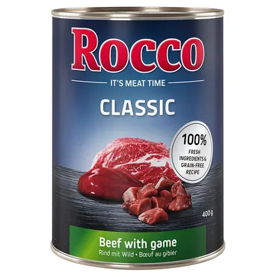 Rocco Classic burk, nötkött med vilt, 400g. 100% färska ingredienser, spannmålsfritt recept.