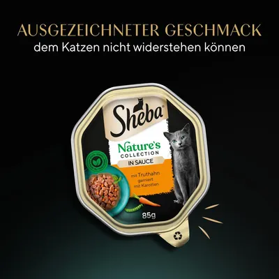 Sheba Nature's Collection in Sauce, mit Truthahn garniert mit Karotten, 85g. Ausgezeichneter Geschmack, dem Katzen nicht widerstehen können.