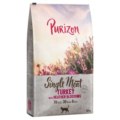 Purizon Single Meat Turkey с вересковыми цветами, 70% мяса, 30% овощей, 0% зерна. Корм для кошек, упаковка 6,5 кг.