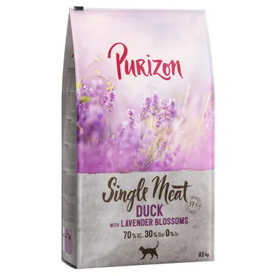 Purizon Single Meat Duck с цветками лаванды, 70% мяса, 30% овощей, 0% зерна, 6,5 кг. Сухой корм для кошек.
