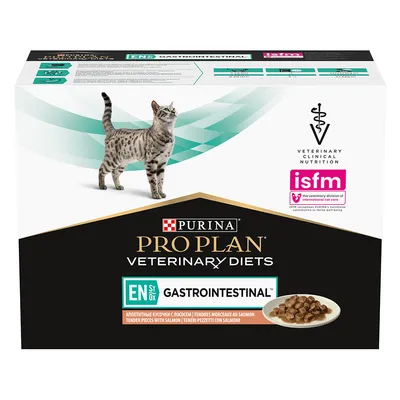 Purina Pro Plan Veterinary Diets EN Gastrointestinal für Katzen, zarte Stücke mit Lachs. ISFM zertifiziert für veterinärmedizinische Ernährung.