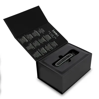 kooa Gear 3S, Premium-Pflegegerät für Haustiere in schwarzer Verpackung mit Bedienungsanleitung.