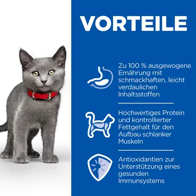 Vorteile: Zu 100 % ausgewogene Ernährung mit leicht verdaulichen Inhaltsstoffen, hochwertiges Protein für schlanke Muskeln, Antioxidantien zur Unterstützung eines gesunden Immunsystems.
