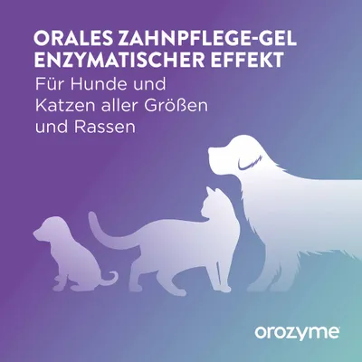 Orales Zahnpflege-Gel mit enzymatischem Effekt für Hunde und Katzen aller Größen und Rassen. Marke: orozyme.