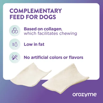 Ergänzungsfutter für Hunde auf Kollagenbasis, erleichtert das Kauen, fettarm, ohne künstliche Farb- oder Geschmacksstoffe. Marke: orozyme. Ergänzungsfutter für Hunde auf Kollagenbasis, erleichtert das Kauen, fettarm, ohne künstliche Farb- oder Geschmacksstoffe. Marke: orozyme.